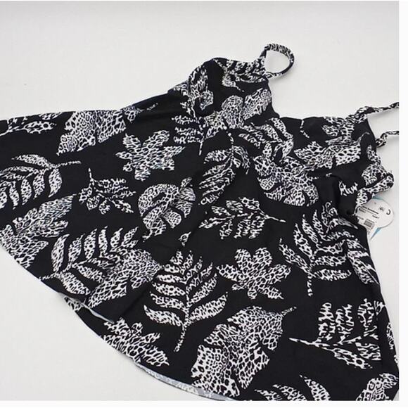 Swim Solutions Spotted Leaves Underwire V-Neck Tankini Swim Top Black 8 NWT - Picture 4 of 6